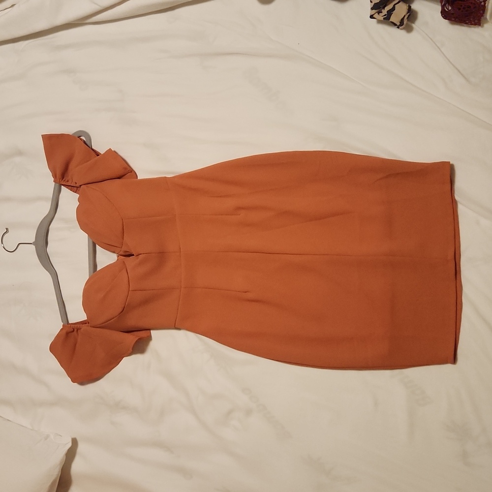 Dress with built in bra, tan/deep orange